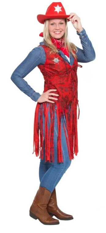Overig Dames Cowboy Vest Rood Met Lange Franjes 3 Overig Dames Cowboy Vest Rood Met Lange Franjes