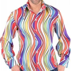 Overig Heren Disco Blouse Seventies Rainbow Waves