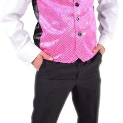 Overig Heren Gilet Pink Met Zilveren Pailletten