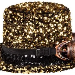 Overig Hoge Hoed Burningman Pailletten Goud-Zwart Met Bril -Kleding Bovenstukken Winkel hoge hoed burningman pailletten goud zwart met bril product zijkant