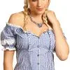 Overig Tiroler Dames Blouse Carmen Blauw-Wit -Kleding Bovenstukken Winkel tiroler dames blouse carmen blauw wit