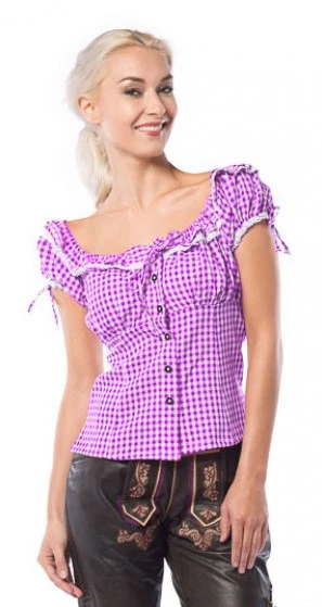 Overig Tiroler Damesblouse Liesl Paars/Wit 3 Overig Tiroler Damesblouse Liesl Paars/Wit