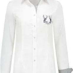 Overig Tiroler Trachtenblouse Grijs/Wit Luxe Voor Dames