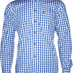 Overig Tiroler Trachtenhemd Blauw/Wit (55% Katoen)